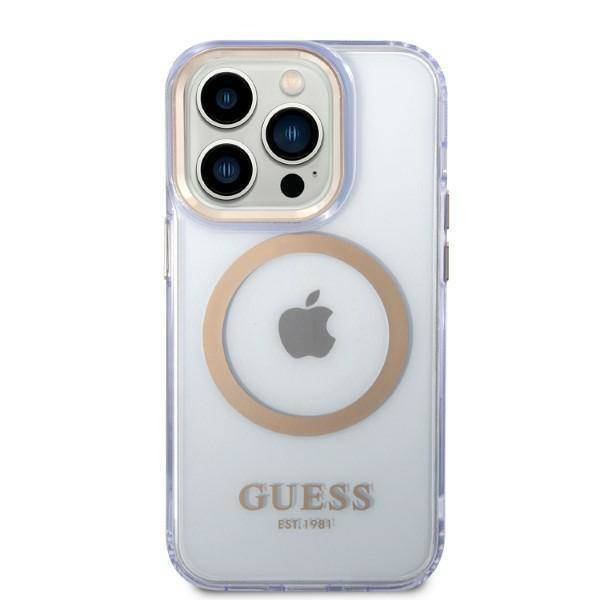 Guess GUHMP14LHTCMU iPhone 14 Pro 6,1" lila/lila Hartschale Gold Outline Translucent MagSafe
