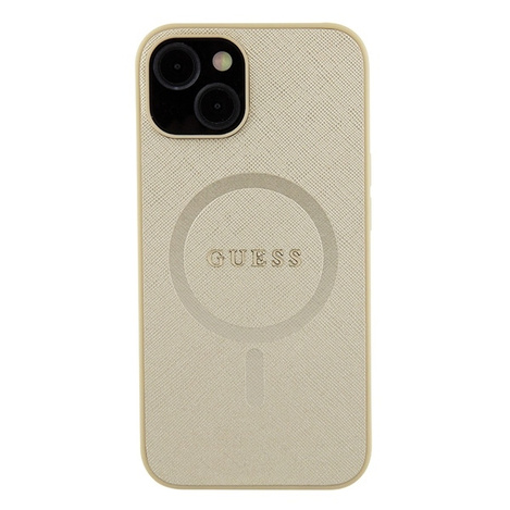 Original Handyhülle APPLE IPHONE 15 Guess Hardcase Saffiano MagSafe (GUHMP15SPSAHMCB) gold