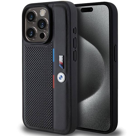 BMW Perforierte Tricolor Line Hülle für iPhone 15 Pro Max – Schwarz