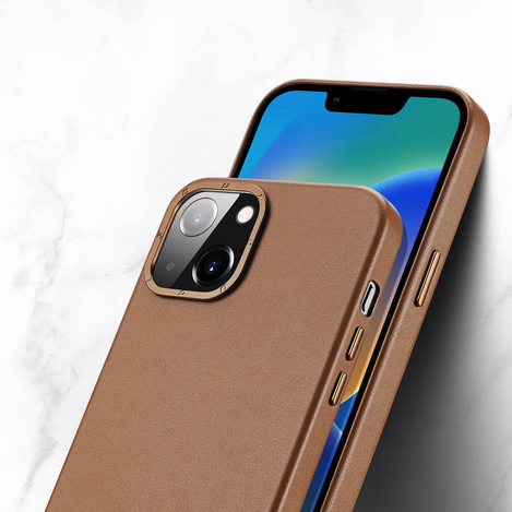 Dux Ducis Grit Ledertasche für iPhone 14 Max Elegante Kunstlederhülle (MagSafe-kompatibel) Braun