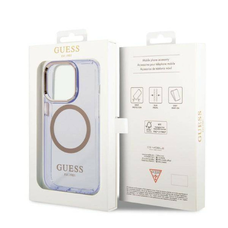 Guess GUHMP14LHTCMU iPhone 14 Pro 6,1" lila/lila Hartschale Gold Outline Translucent MagSafe