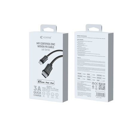 Comma kabel Jub MFi USB-C - Lightning 3A 1,5m szary
