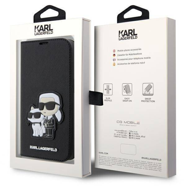 Karl Lagerfeld KLBKP14LSANKCPK iPhone 14 Pro 6,1" Bücherregal schwarz/schwarz Saffiano Karl & Choupette