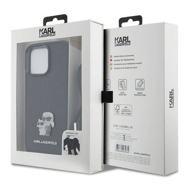 Etui Karl Lagerfeld Crossbody Saffiano Metal Pin Karl & Choupette na iPhone 15 Pro Max - czarne