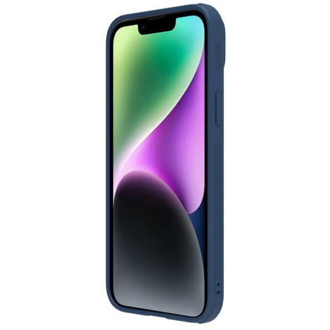 Nillkin CamShield Leather S Case iPhone 14 Plus Hülle mit Kameraabdeckung blau