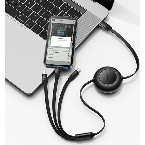 Baseus Bright Mirror 2 einziehbares Kabel 3in1 USB Type C - Micro USB + Lightning + USB Type C 3.5A 1.1m schwarz (CAMJ010201)