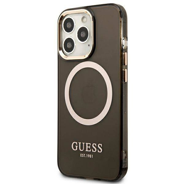 Original Handyhülle IPHONE 13 PRO Guess Hard Case Gold Outline Translucent MagSafe (GUHMP13LHTCMK) schwarz