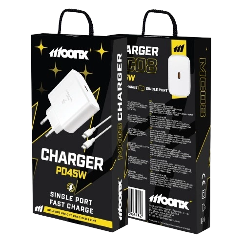 MOONX wall charger MC08 PD 45W 1xUSB-C + cable USB-C - USB-C White