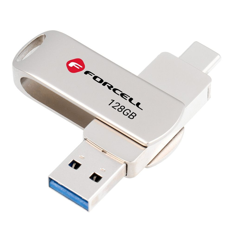 Pendrive 128GB USB 3.2 Gen 1 (USB A / USB C) Forcell F-Data Metal Duo srebrny