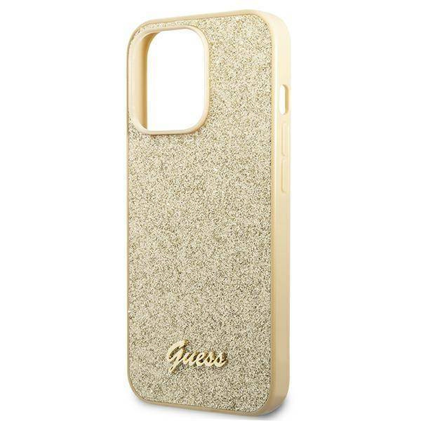 Guess Glitter Flakes Metal Logo Case – Etui iPhone 14 Pro (złoty)