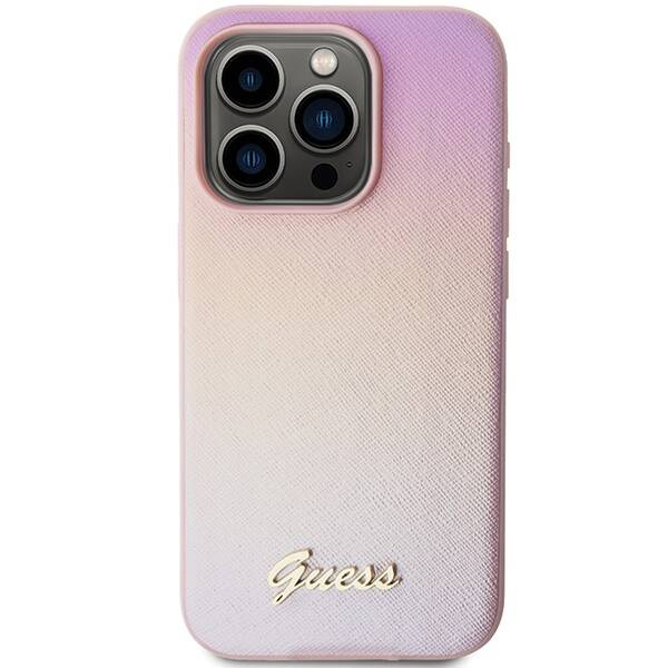 Oryginalne Etui GUESS hardcase Saffiano Iridescent Script GUHCP14LPSAIRSP do Iphone 14 Pro różowy
