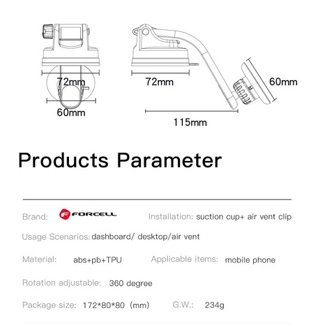 FORCELL F-Grip MagLuxe uchwyt samochodowy do szyby/deski/kratki magnetyczny czarny