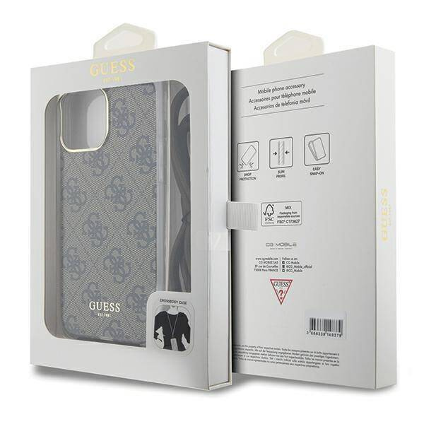 Guess Crossbody Cord 4G Print case for iPhone 15 Pro Max - brown