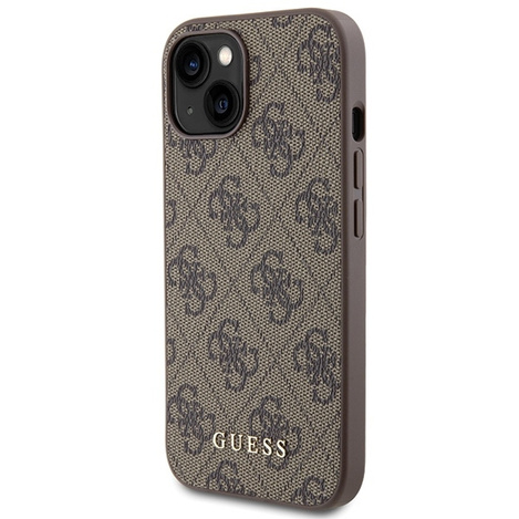 Guess 4G Metal Gold Logo Hülle für iPhone 15 – braun