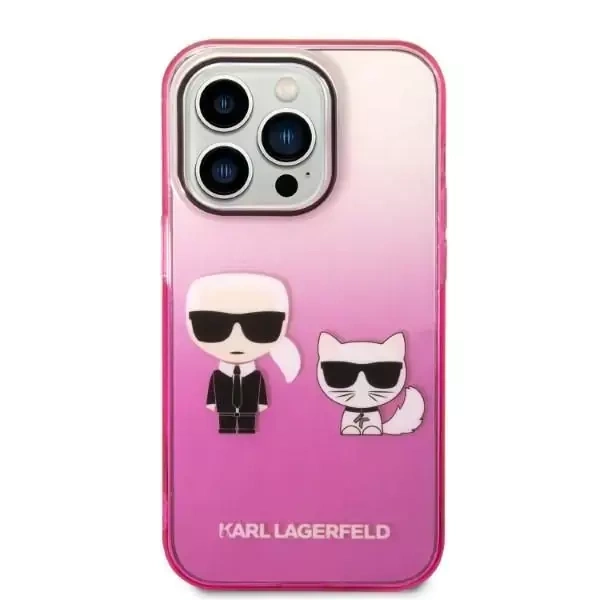Original Case IPHONE 14 PLUS Karl Lagerfeld Hardcase Gradient Ikonik Karl & Choupette (KLHCP14MTGKCP) pink