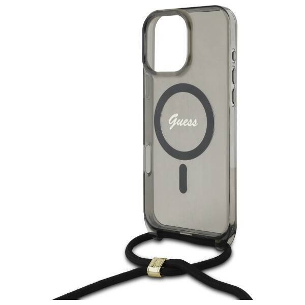 Original Case IPHONE 16 PRO Guess Hardcase Crossbody Cord Script MagSafe (GUHMP16LHCTSGNSK) black