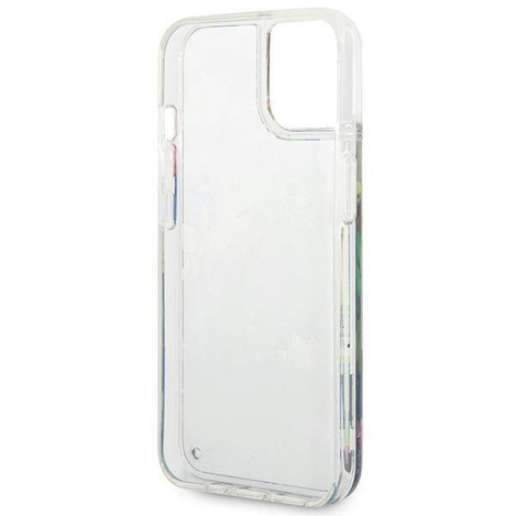 Etui IPHONE 14 Guess Hardcase Flower Liquid Glitter niebieskie