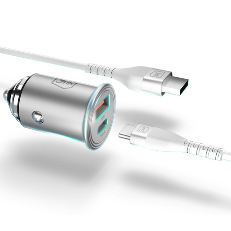 Ładowarka samochodowa 3mk Hyper Car Charger 45W USB-C USB-A - srebrna