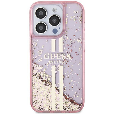 Oryginalne Etui GUESS Hardcase GUHCP15LLFCSEGP do iPhone 15 Pro (Liquid Glitter Gold Stripes / różowy)