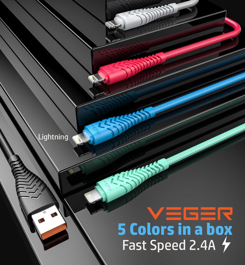 VEGER kabel USB do Apple Lightning 8-pin 2,4A 2,0 V105 1,2m czarny