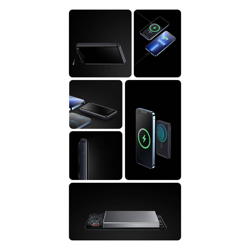 Baseus Magnetic Bracket Powerbank mit MagSafe Wireless Charging 10000mAh 20W Overseas Edition weiß (PPCX000202) + USB Type C Baseus Xiaobai Series 60W 0.5m