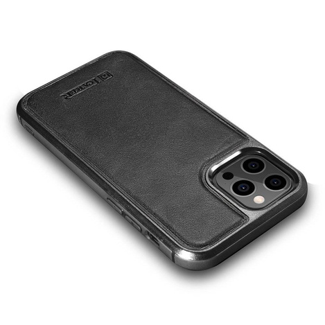 iCarer Leather Oil Wax etui pokryte naturalną skórą do iPhone 12 Pro Max czarny (ALI1206-BK)