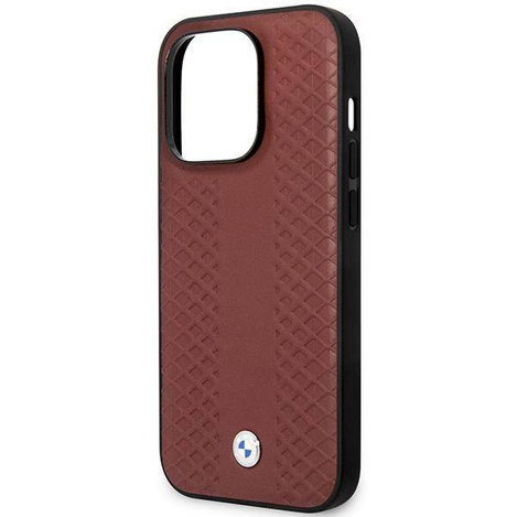 Original Case IPHONE 14 PRO MAX BMW Leather Diamond Pattern MagSafe MagSafe (BMHMP14X22RFGR) burgundy