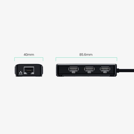 Ugreen 20264 RJ45 / USB-A 10/100Mbps HUB Netzwerkadapter 3x USB-A 2.0 - Schwarz