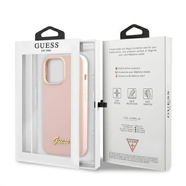 Guess GUHMP13XLSLMGLP iPhone 13 Pro Max 6,7 &quot;Hellrosa / Hellrosa Hardcase Silikonschrift Gold Logo Magsafe