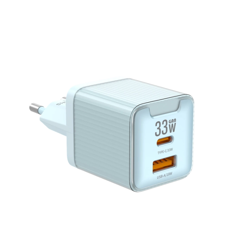 JELLICO ładowarka sieciowa EU55 GaN PD 33W 1xUSB-C + 1xUSB QC3.0 Niebieski
