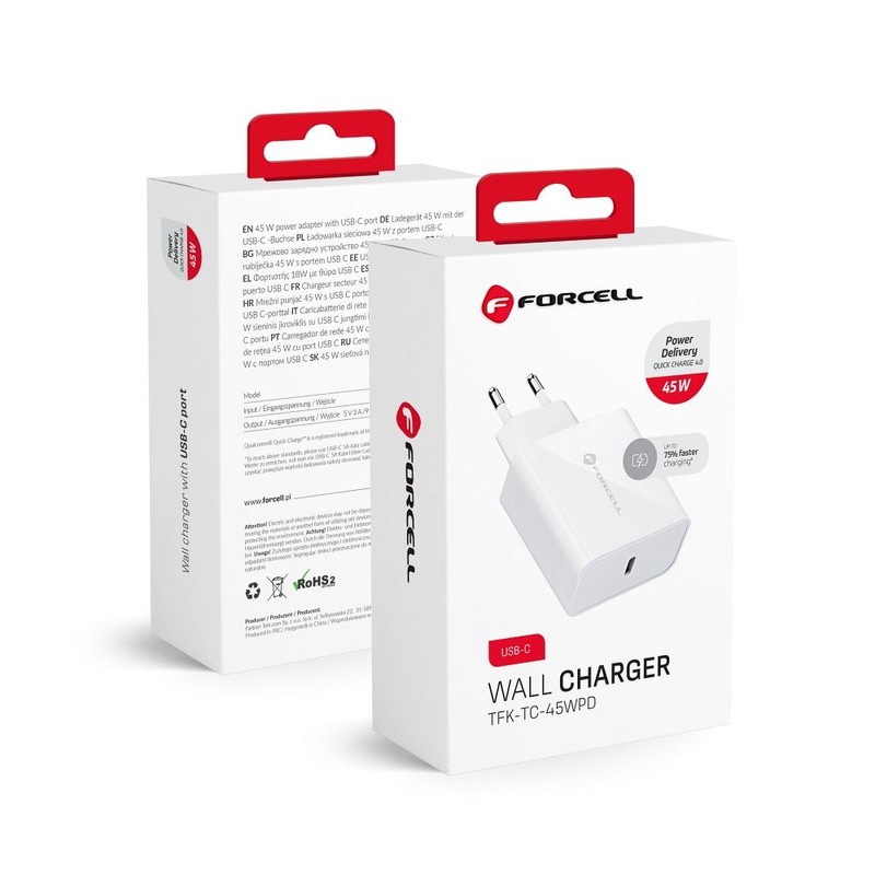 Forcell Ładowarka Sieciowa ze złączem USB typ C - 3A 45W z funkcją ładowania PD i QC 4.0