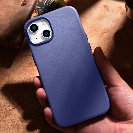 iCarer Case Leather Genuine Leather Case Cover for iPhone 14 Light Purple (WMI14220705-LP) (MagSafe Compatible)