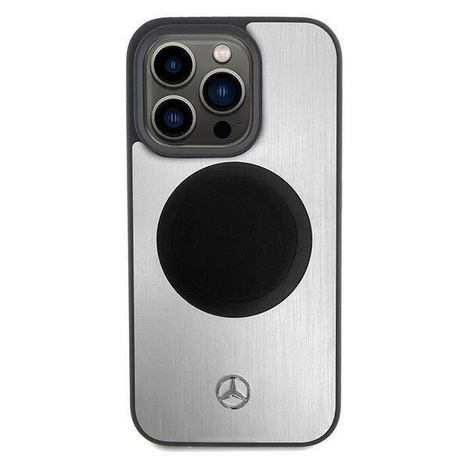 Original Handyhülle APPLE IPHONE 15 PRO Mercedes Hardcase Leather&Alu MagSafe (MEHMP15L23ACMS) silber