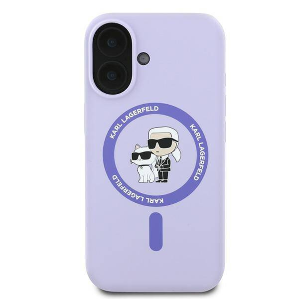 Etui Karl Lagerfeld Silicone Karl&Choupette Heads Ring MagSafe na iPhone 16 Plus - fioletowe