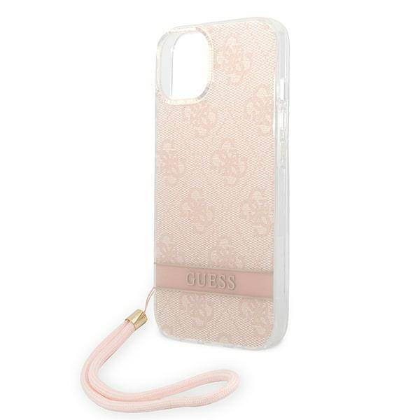 Original Handyhülle IPHONE 14 PLUS Guess Hardcase 4G Print Strap (GUOHCP14MH4STP) rosa