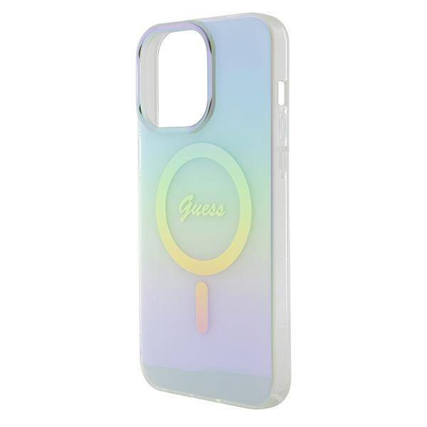 Original Handyhülle APPLE IPHONE 15 PRO MAX Guess Hardcase IML Iridescent MagSafe (GUHMP15XHITSQ) türkis