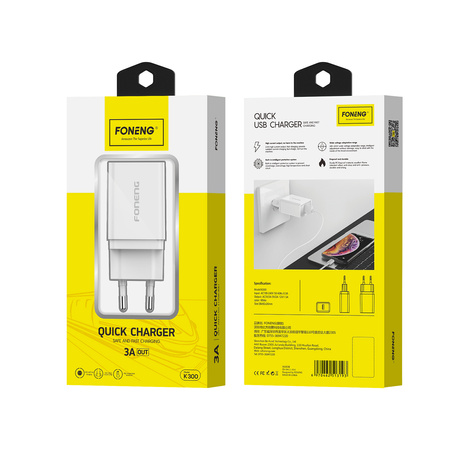 Foneng Ładowarka sieciowa K300 - USB - 18W 3A biała