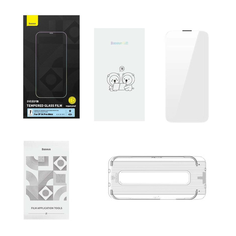 Baseus Vollbild-Hartglas für iPhone 14 Pro Max mit Lautsprecherabdeckung 0,4 mm + Montageset