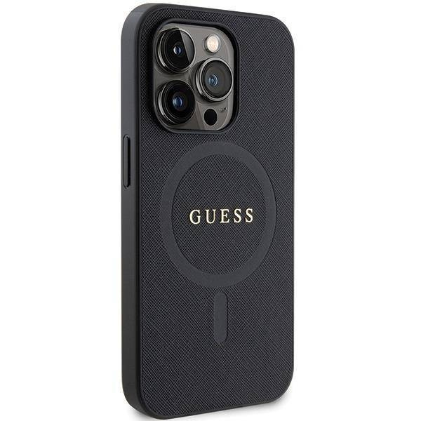 Original Handyhülle IPHONE 14 PRO MAX Guess Hardcase Saffiano MagSafe (GUHMP14XPSAHMCK) schwarz