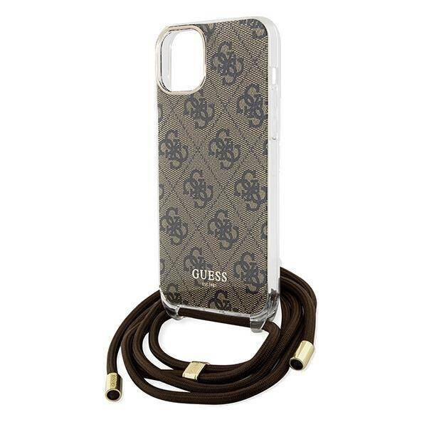 Etui Guess Crossbody Cord 4G Print na iPhone 15 / 14 / 13 - brązowe
