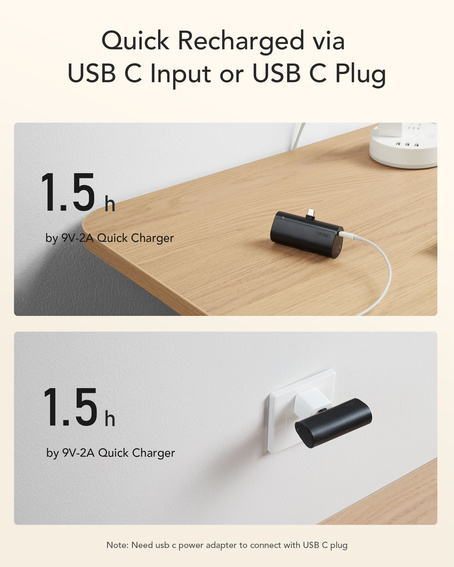 Bateria zewnętrzna (Powerbank) VEGER PlugOn - 5000mAh z wbudowanym złączem Typ C PD 20W (W0556P)