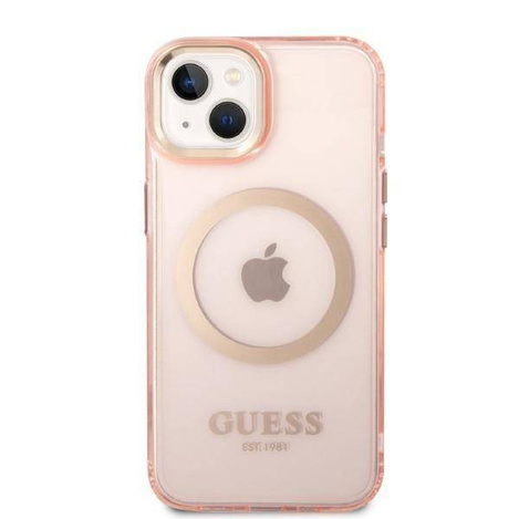 Guess nakładka do iPhone 14 6,1" GUHMP14SHTCMP różowa HC Magsafe Gold Outline Translucent