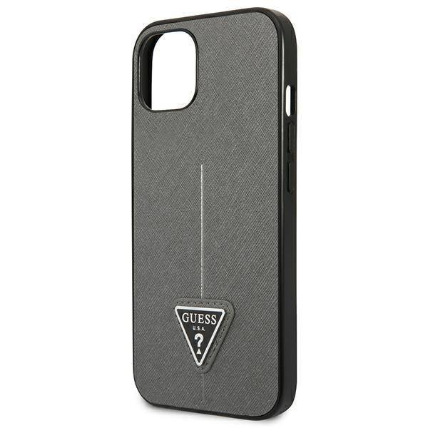 Original Handyhülle IPHONE 13 MINI Guess Hardcase Saffianotriangle Logo (GUHCP13SPSATLG) silber