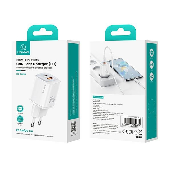 USAMS Ład. siec. CC254 30W GaN USB-C/USB-A Fast Charging HC Series fioletowy/purple CC254TC03