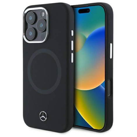 Original Handyhülle IPHONE 16 PRO Mercedes Hardcase Silicone Tonal Logo MagSafe (MEHMP16L23SUTTK) schwarz