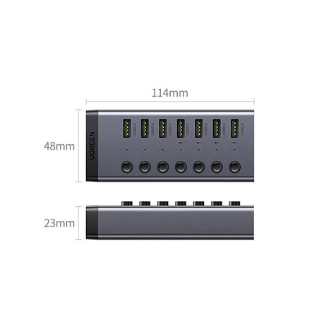 Ugreen wielofunkcyjny HUB 7w1 USB Typ C - 7x USB Typ A 3.0 PD DC 12V szary (CM481)