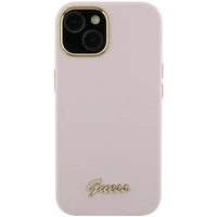 Guess Silikon Script Metal Logo & Frame Hülle für iPhone 15 Pro Max – Rosa