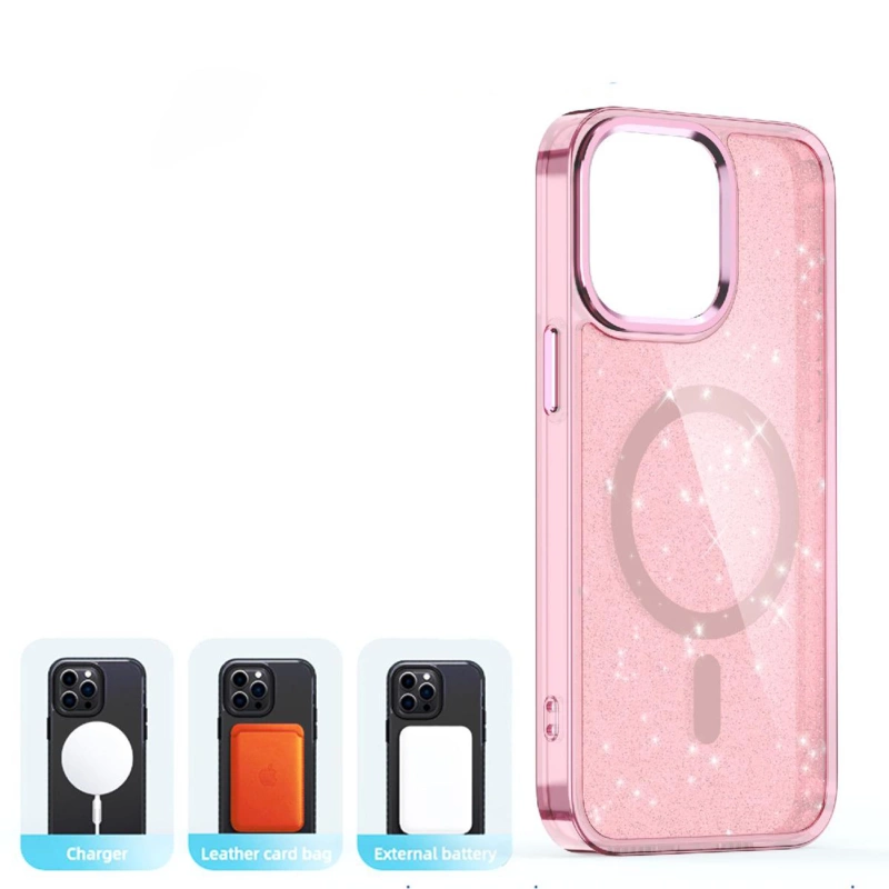 Glitter Case MagSafe für iPhone 16 Pro – Rosa mit Glitzer
