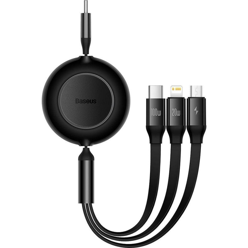 Baseus Bright Mirror 2 retractable cable 3in1 USB Type C - micro USB + Lightning + USB Type C 3.5A 1.1m black (CAMJ010201)