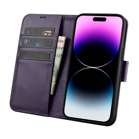 iCarer Wallet Case 2in1 iPhone 14 Pro Flip Leather Cover Anti-RFID dark purple (WMI14220726-DP)